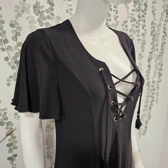 NWOT SHOW ME YOUR MUMU Matilda Mini Dress Black Lace Up Size Medium - Picture 4 of 11